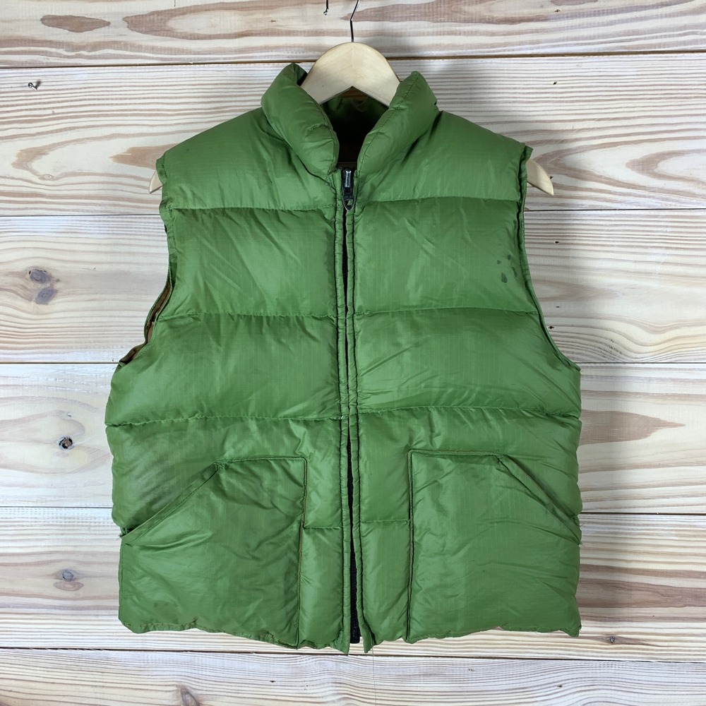 Western‎ Trails Puffer Vest Mens M Green Vtg Ripstop Down Fill Talon Zip Thick